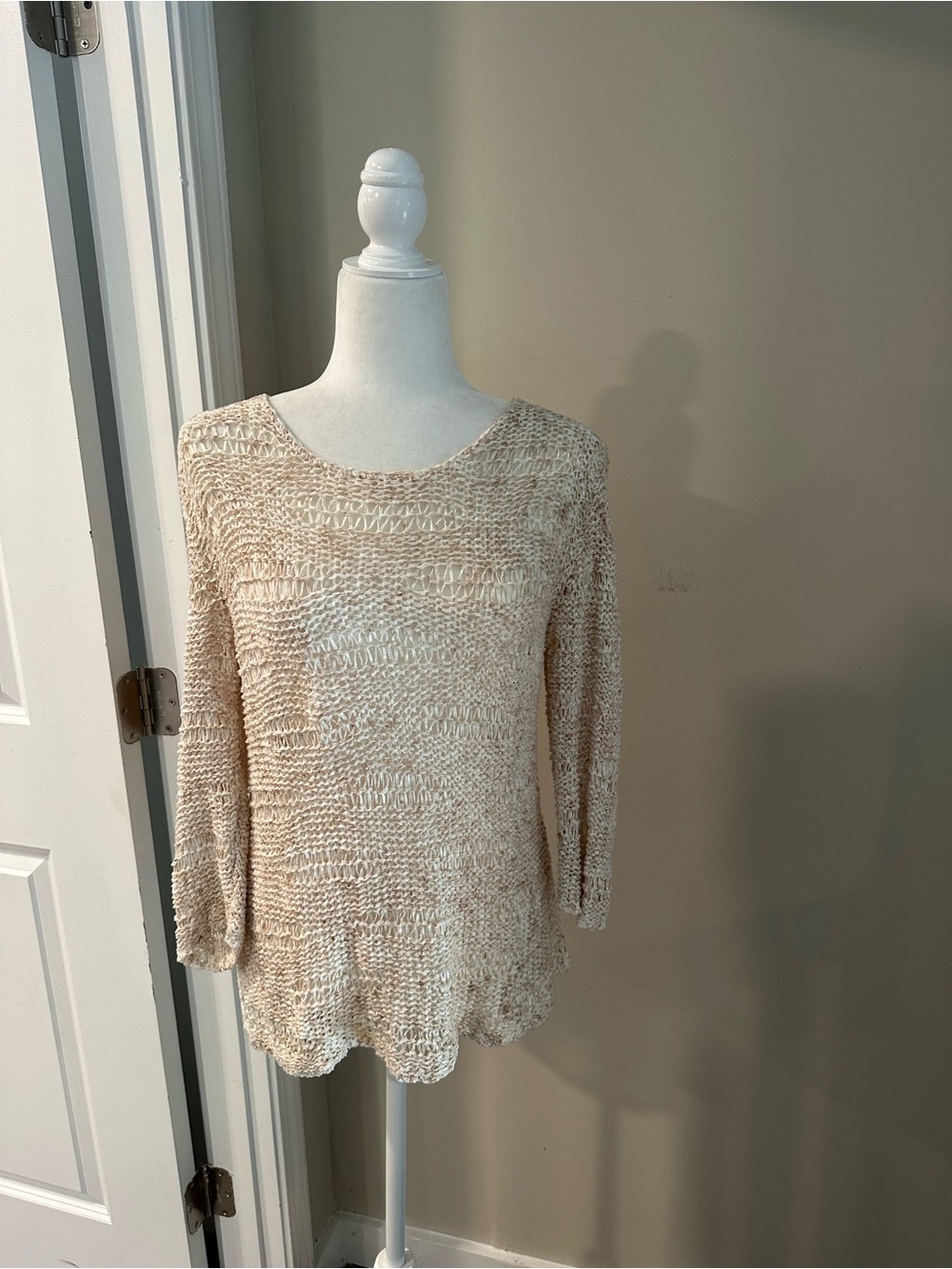 Willi Smith Cream Open-Knit Boatneck Sweater Top